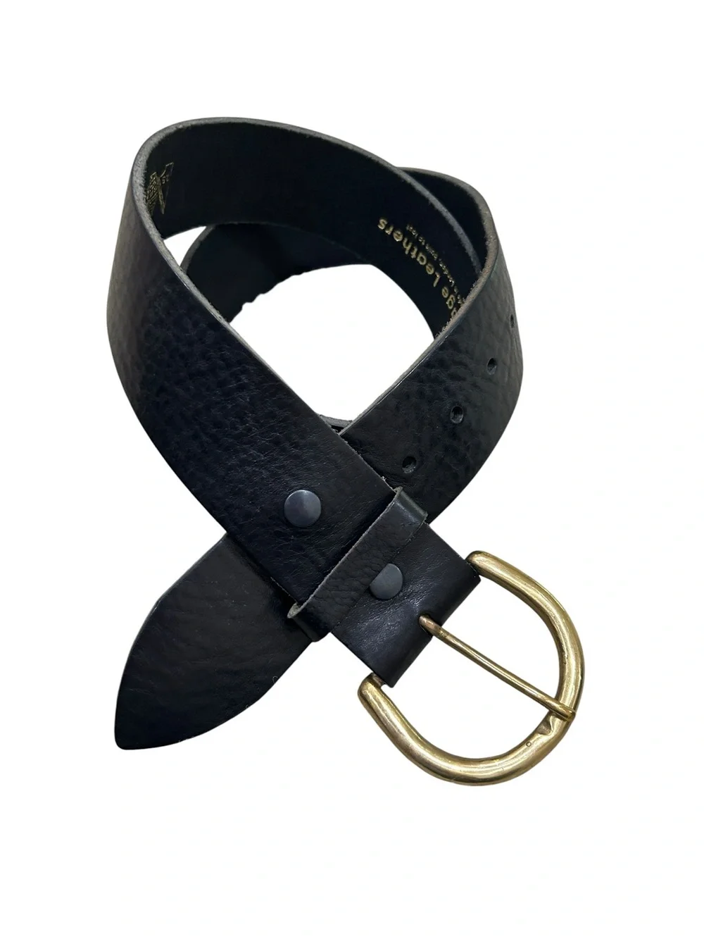 Village Leathers London Black Leather Belt antique Gold 1/2 round Buckle medium